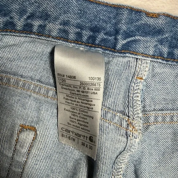 Carhartt B17 STW Mens 38x30 Relaxed Fit Straight Leg Denim Work Jeans Blue - Picture 9 of 13